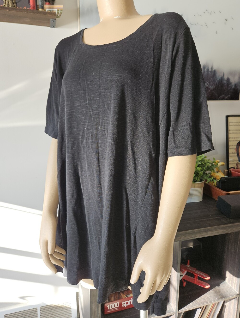 J Jill Black Pima Elbow Sleeve Tunic Scoop Neck 2x Minimalist Capsule Wardrobe